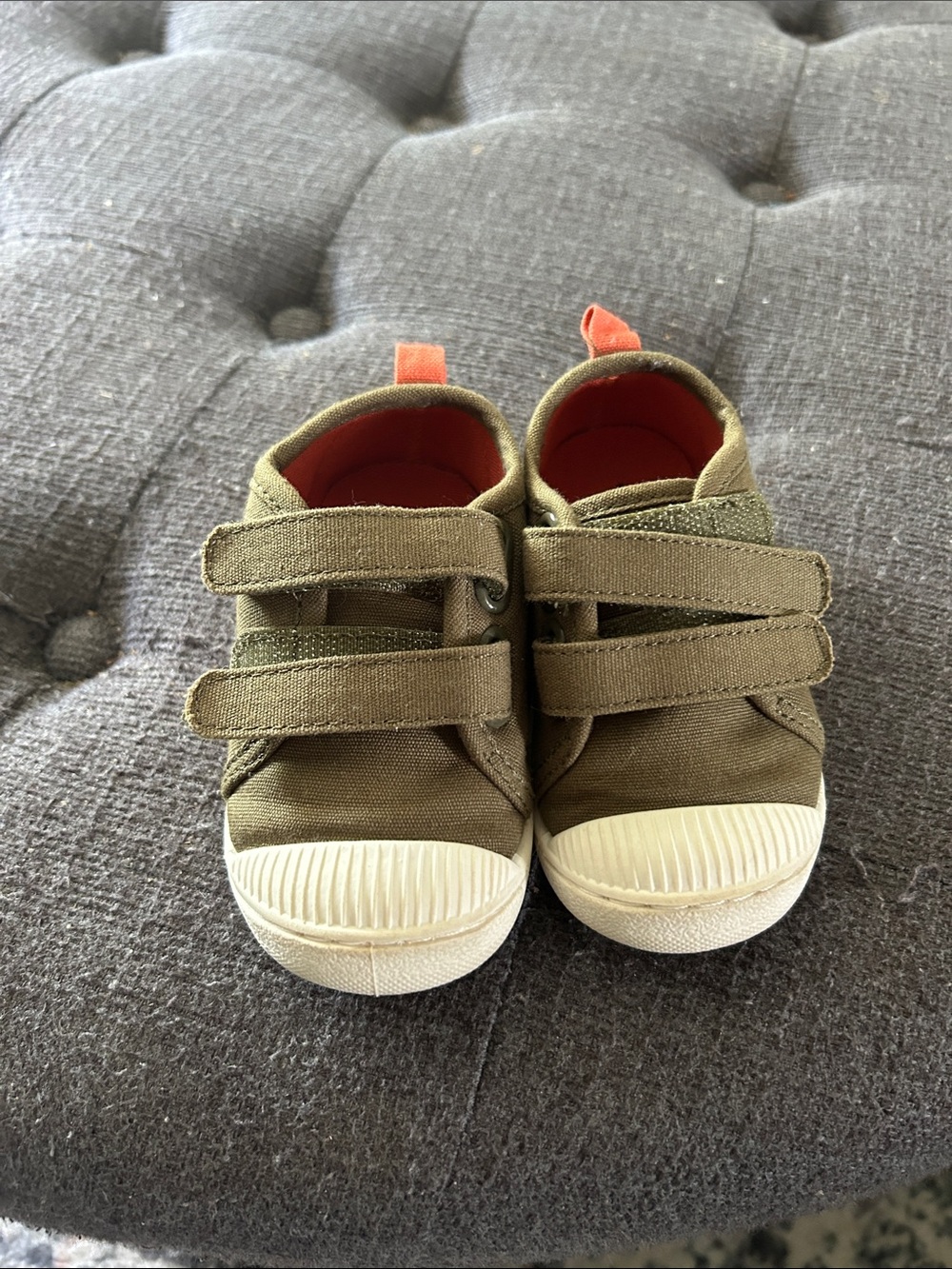 jumping beans Olive Green Canvas Sneakers with Orange Pull Tab